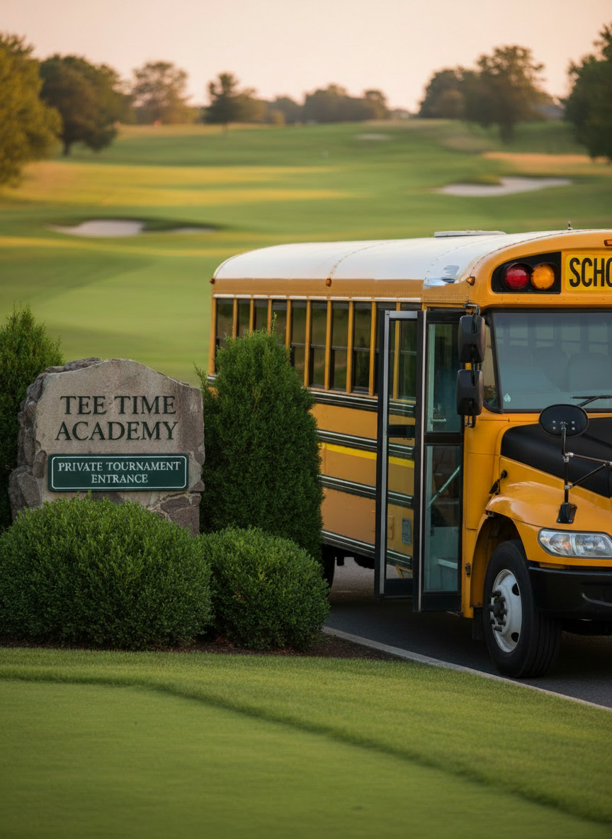 Edit this existing image so the yellow charter school bus has a solid black hood while keeping the rest of the bus yellow and the overall style photorealistic and consistent with the original.